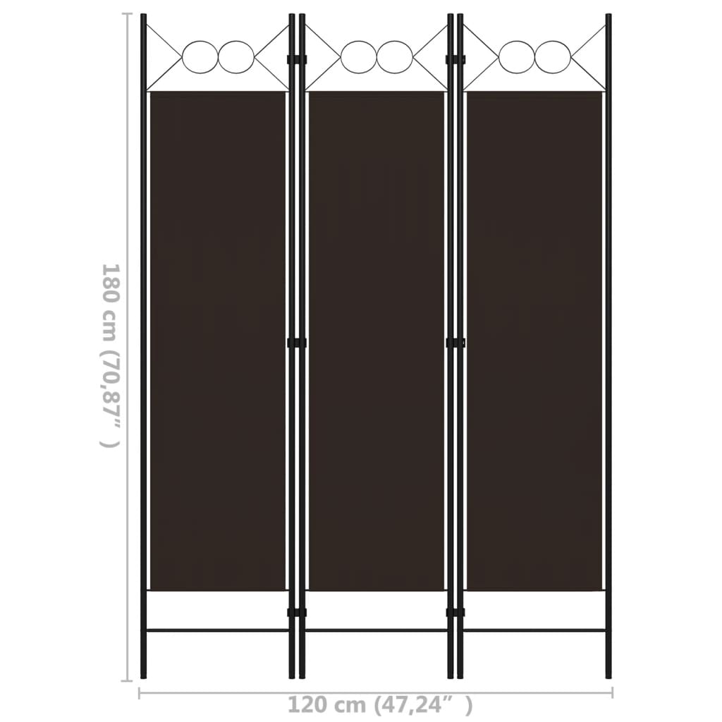 3-tlg. Raumteiler Braun 120 x 180 cm