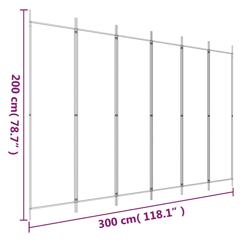 6-tlg. Paravent Schwarz 300x200 cm Stoff