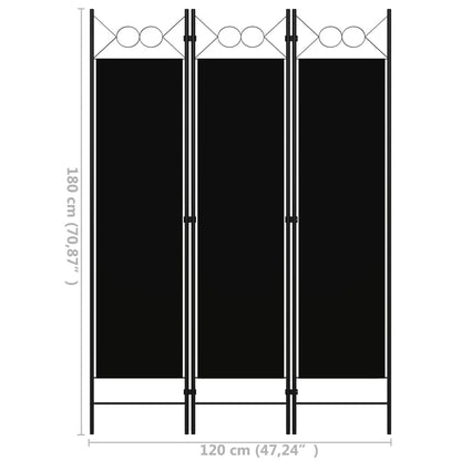 3-tlg. Raumteiler Schwarz 120 x 180 cm