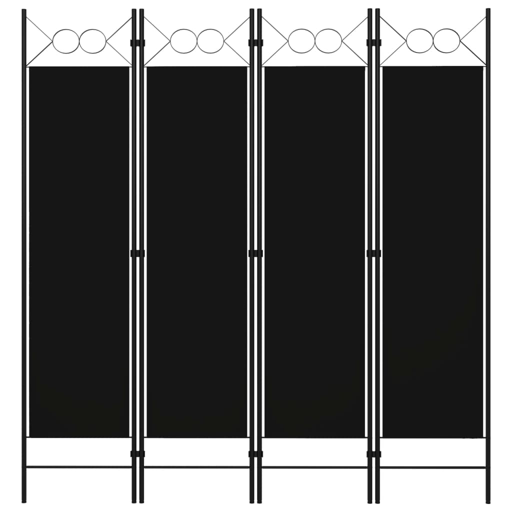 4-tlg. Raumteiler Schwarz 160 x 180 cm