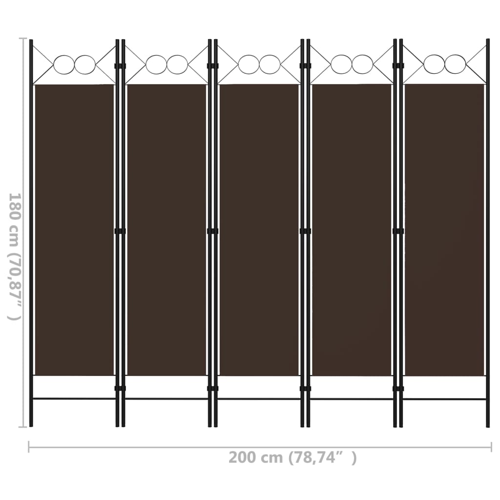 5-tlg. Raumteiler Braun 200 x 180 cm