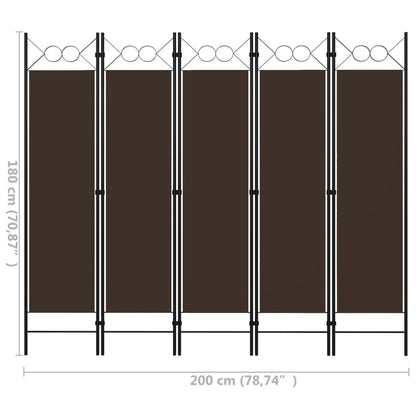 5-tlg. Raumteiler Braun 200 x 180 cm