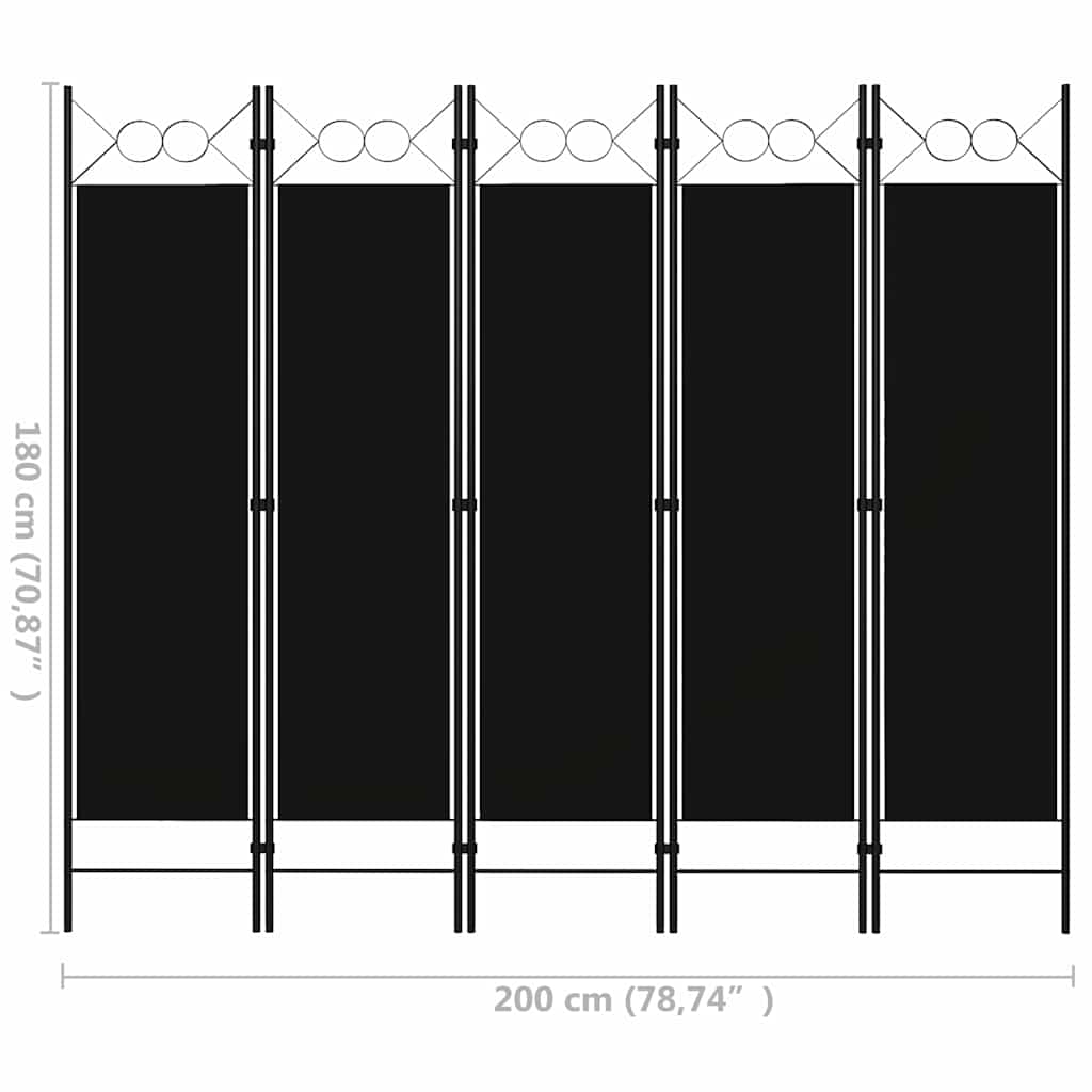 5-tlg. Raumteiler Schwarz 200 x 180 cm