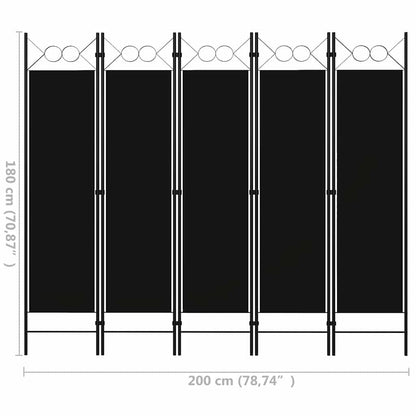 5-tlg. Raumteiler Schwarz 200 x 180 cm