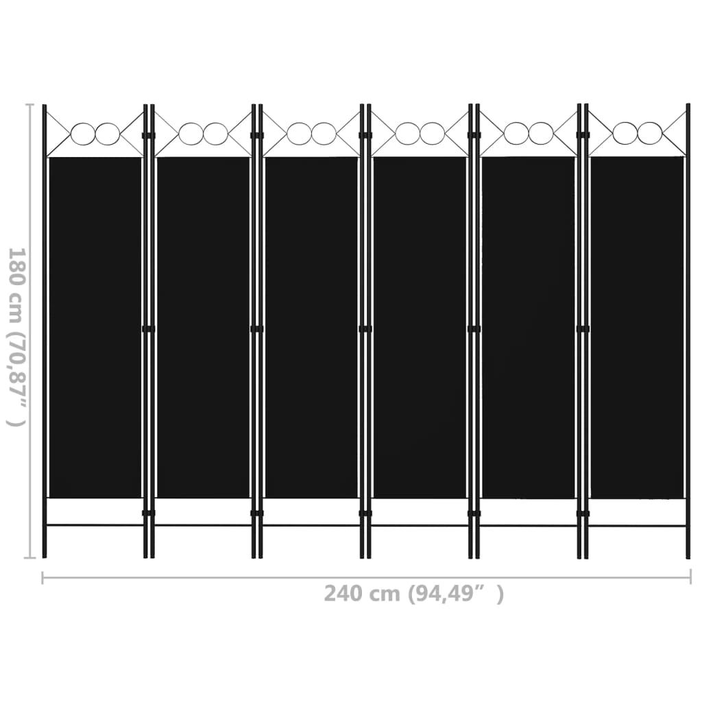 6-tlg. Raumteiler Schwarz 240 x 180 cm