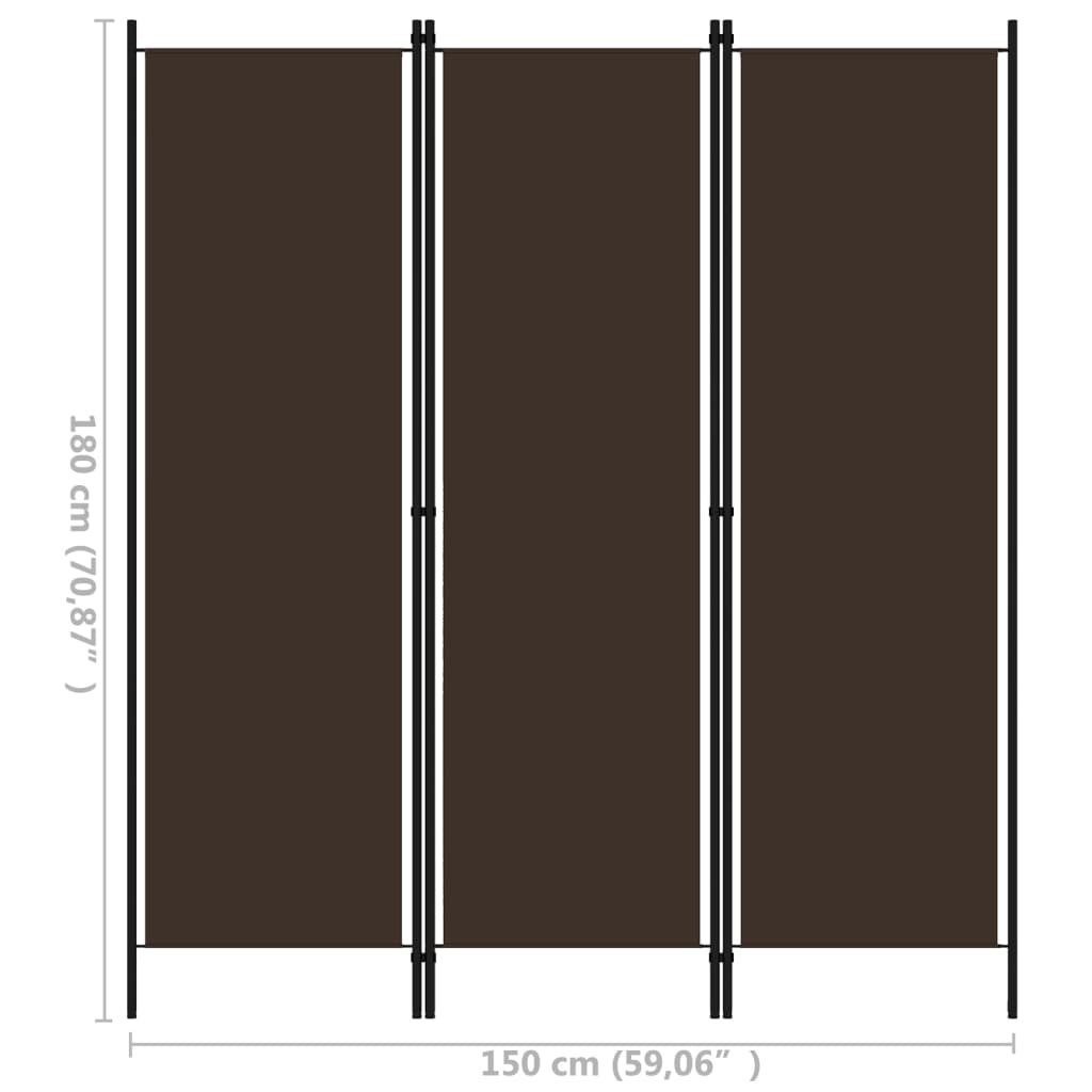 3-tlg. Raumteiler Braun 150x180 cm
