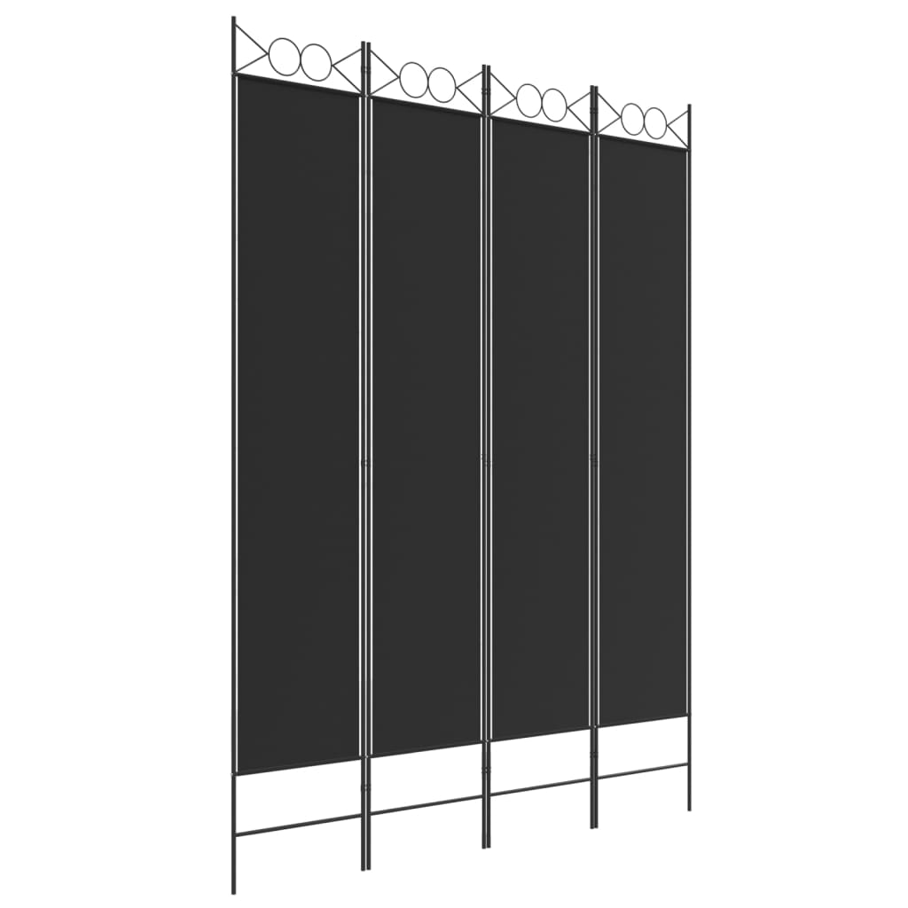 4-tlg. Paravent Schwarz 160x220 cm Stoff