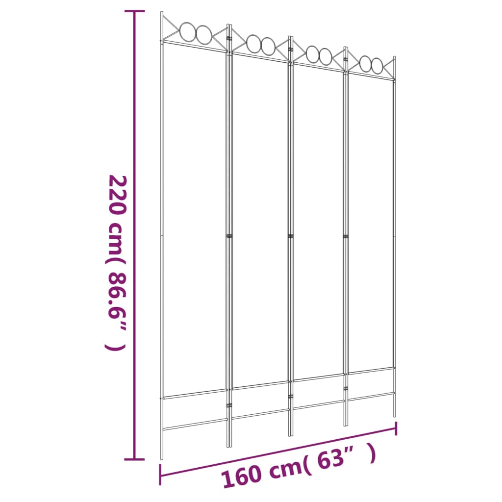 4-tlg. Paravent Schwarz 160x220 cm Stoff