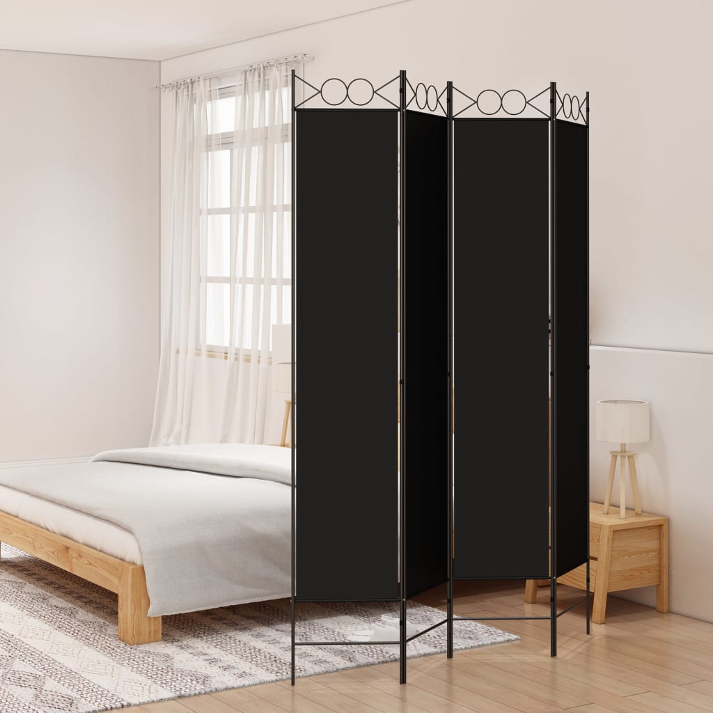 4-tlg. Paravent Schwarz 160x220 cm Stoff