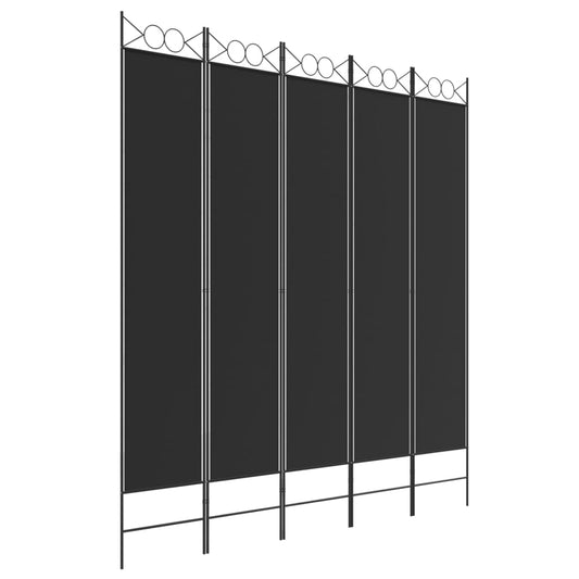 5-tlg. Paravent Schwarz 200x220 cm Stoff