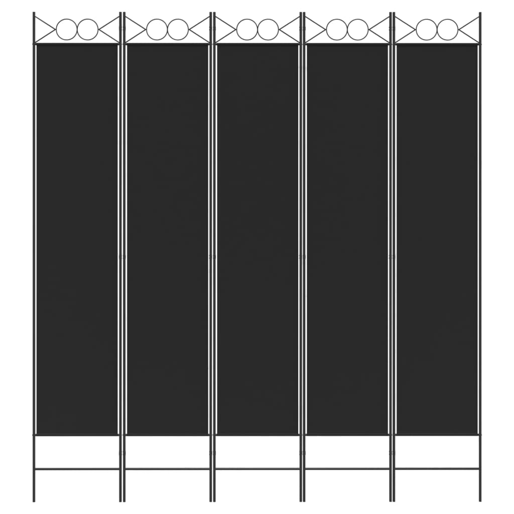 5-tlg. Paravent Schwarz 200x220 cm Stoff