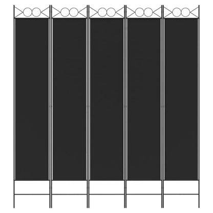5-tlg. Paravent Schwarz 200x220 cm Stoff