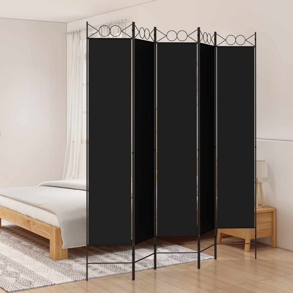 5-tlg. Paravent Schwarz 200x220 cm Stoff