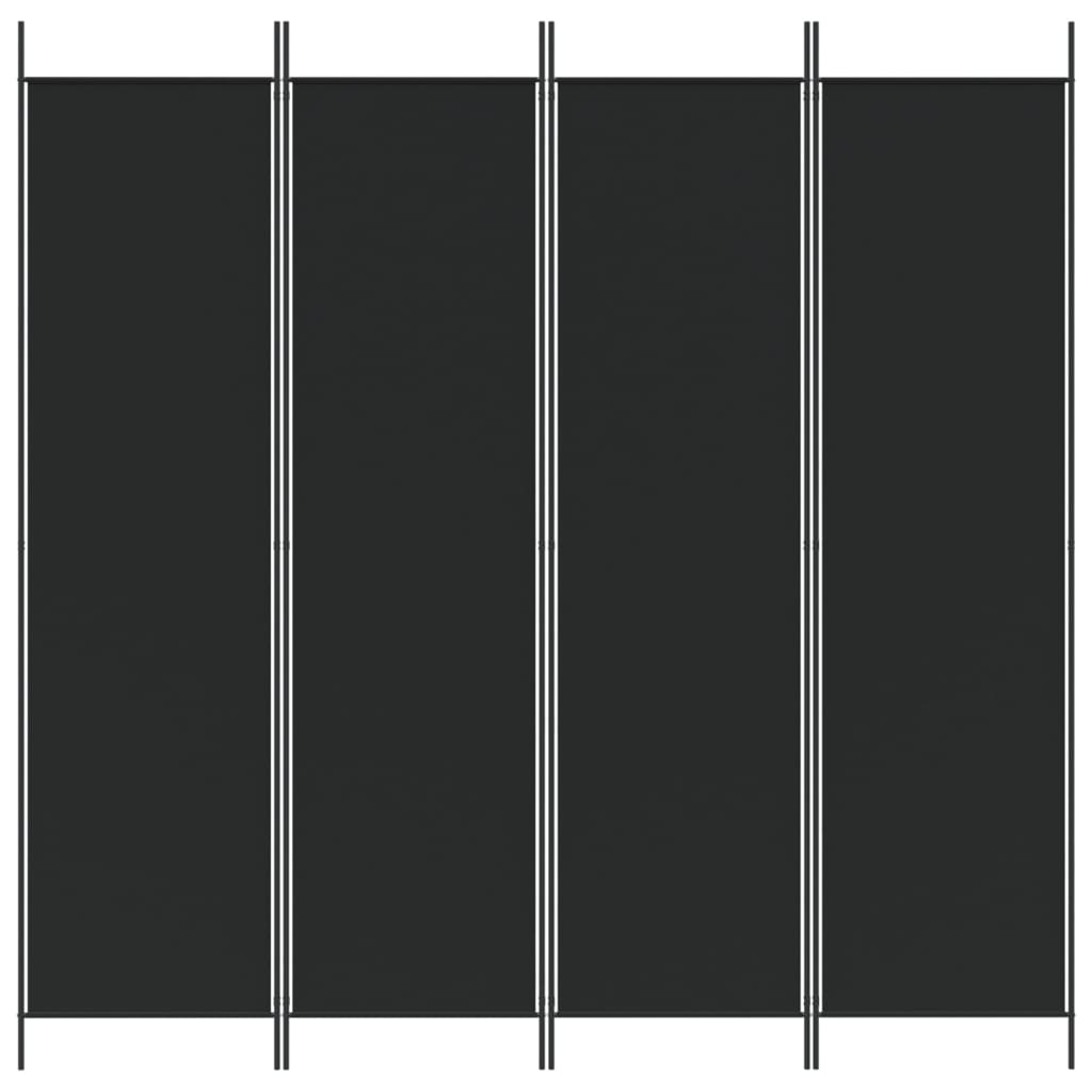 4-tlg. Paravent Schwarz 200x200 cm Stoff