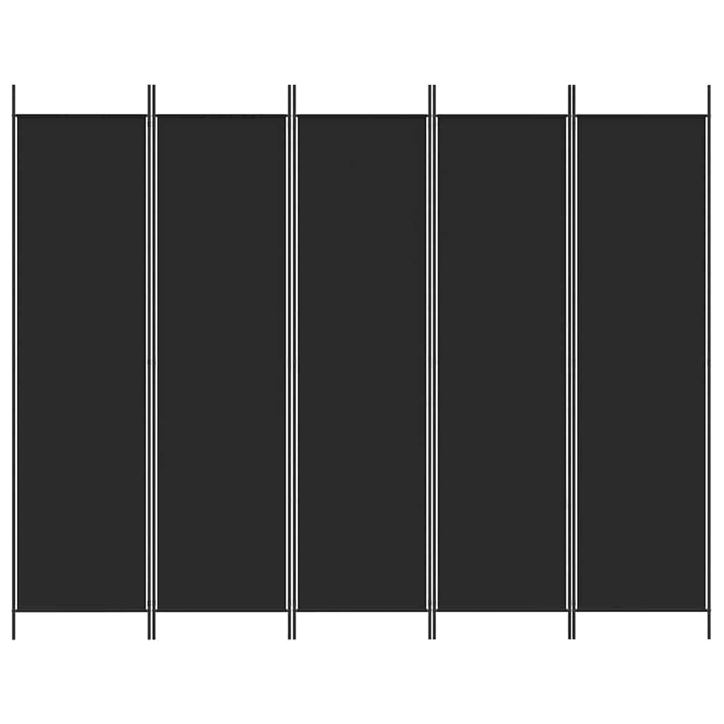 5-tlg. Paravent Schwarz 250x200 cm Stoff