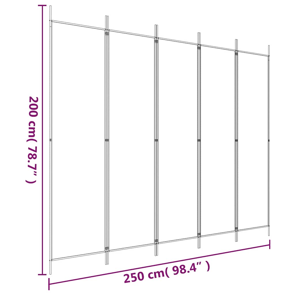 5-tlg. Paravent Schwarz 250x200 cm Stoff