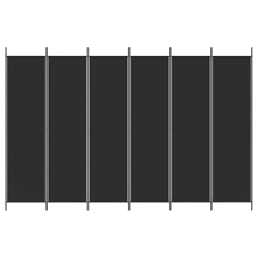 6-tlg. Paravent Schwarz 300x200 cm Stoff