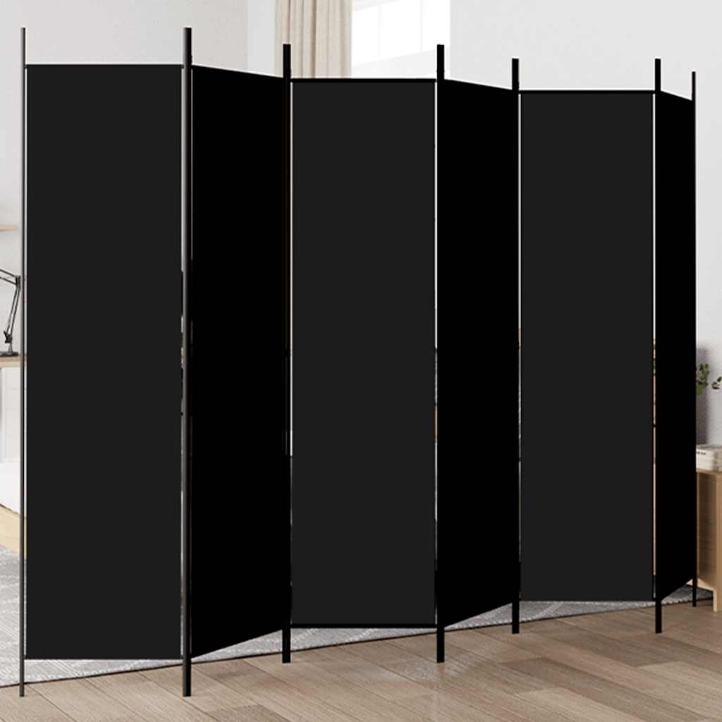 6-tlg. Paravent Schwarz 300x200 cm Stoff
