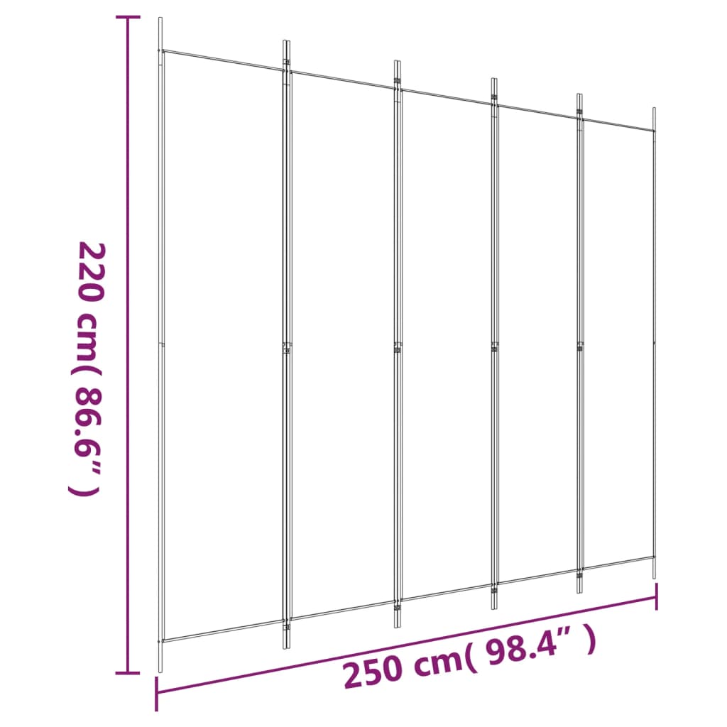 5-tlg. Paravent Weiß 250x220 cm Stoff