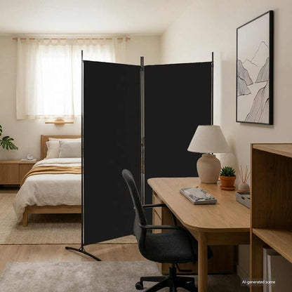 2-tlg. Paravent Schwarz 175x180 cm Stoff