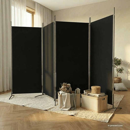 4-tlg. Paravent Schwarz 346x180 cm Stoff