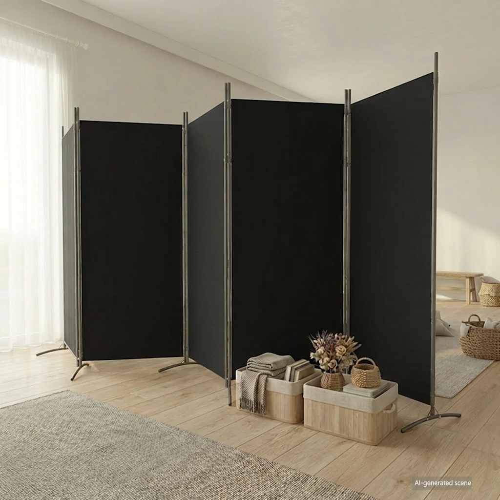 5-tlg. Paravent Schwarz 433x180 cm Stoff