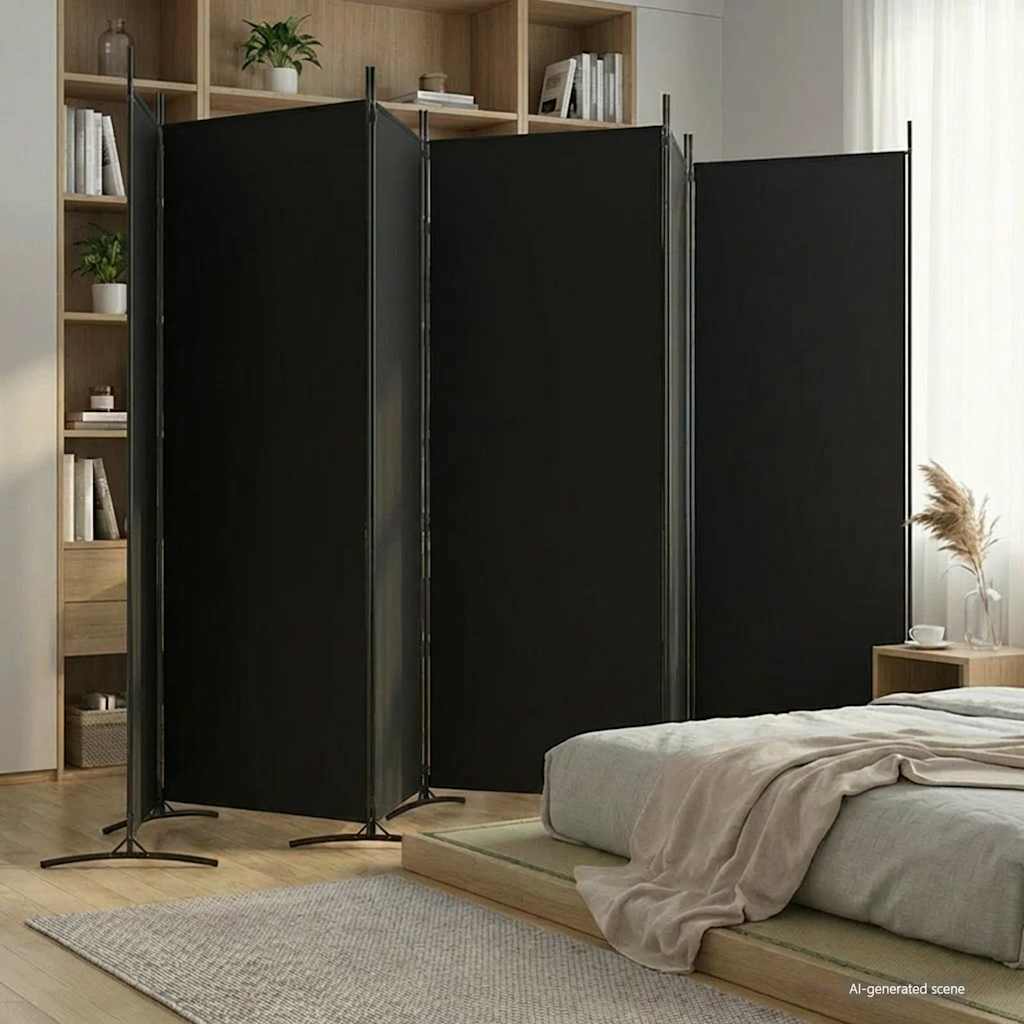 6-tlg. Paravent Schwarz 520x180 cm Stoff